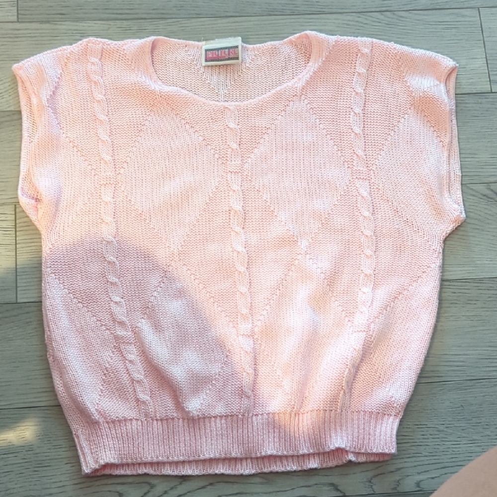 Vintage picture Perfect Pink Crew Neck Cable Knit Sweater